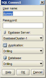 Essbase SQL Data Load Credential Dialog