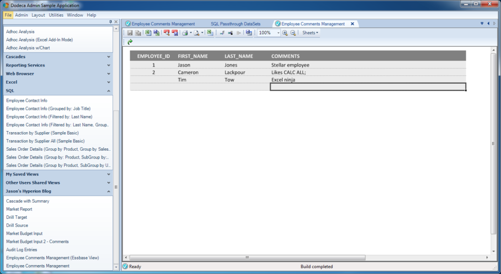 Finished entering data to be sent to the SQL database, but not saved yet