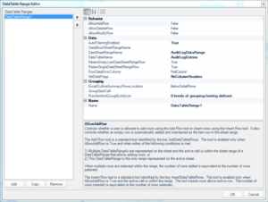 Dodeca DataTable Range Editor screen