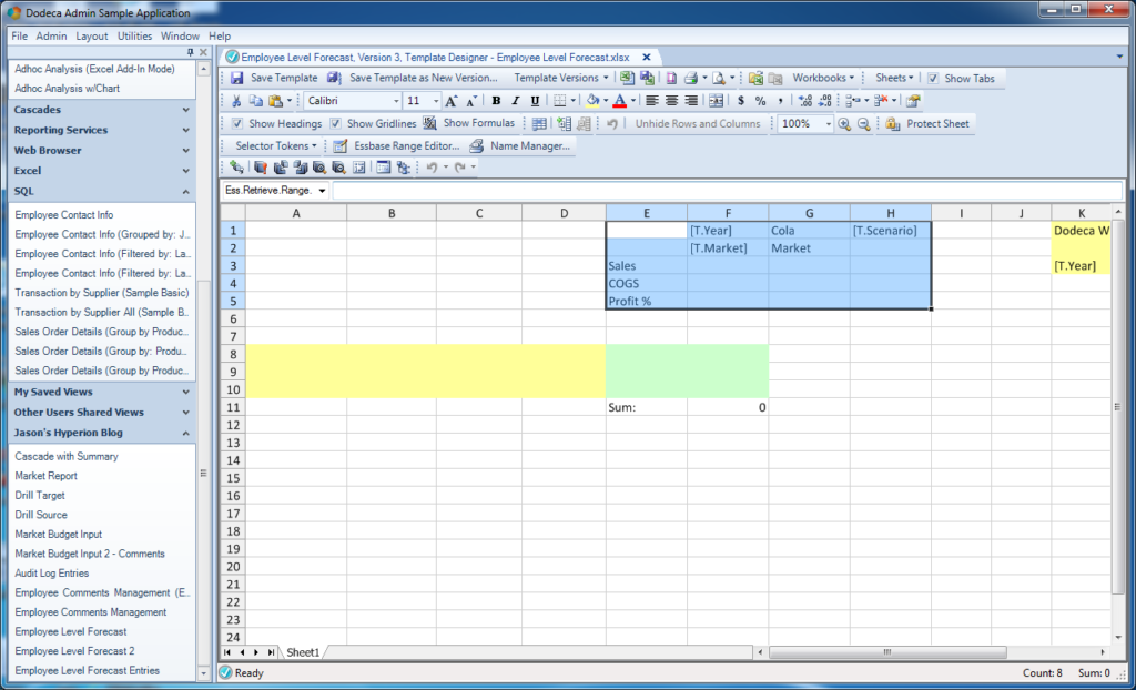 Essbase retrieve range on Dodeca template