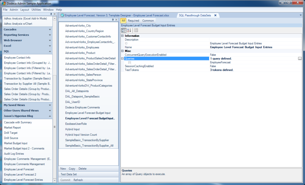 SQL Passthrough DataSet configuration