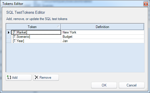 Test tokens for SQL query