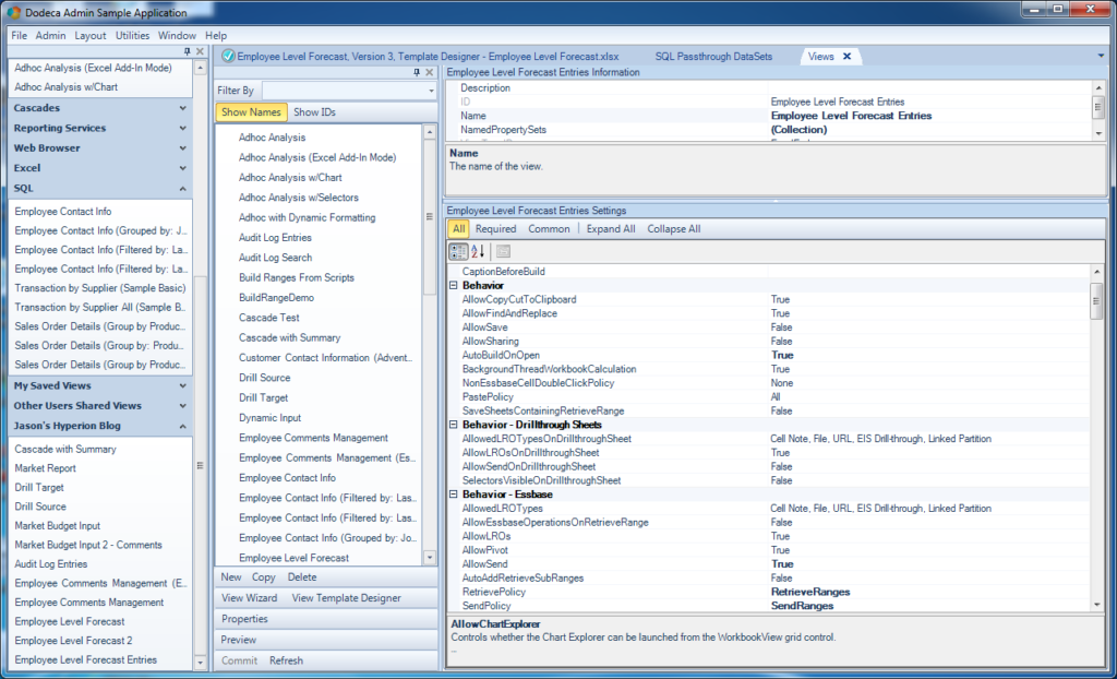 Initial view options for Employee forecast view