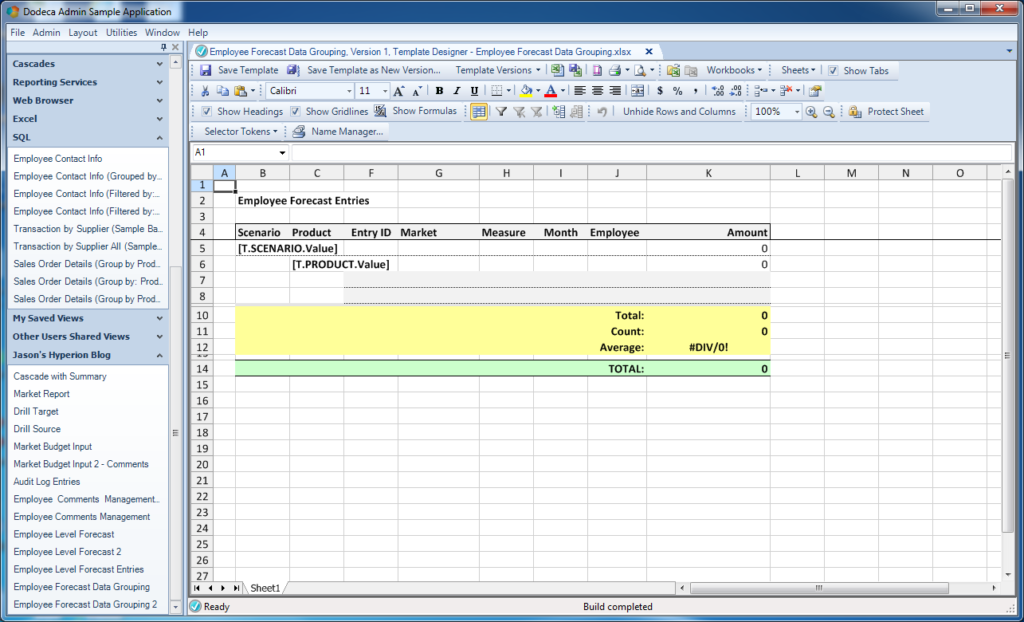 Excel template for the entire scenario/product grouping for the our dataset