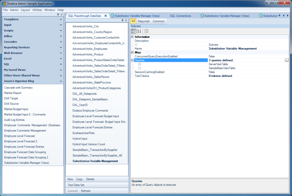 Configuring the SQL Passthrough DataSet for Vess variables