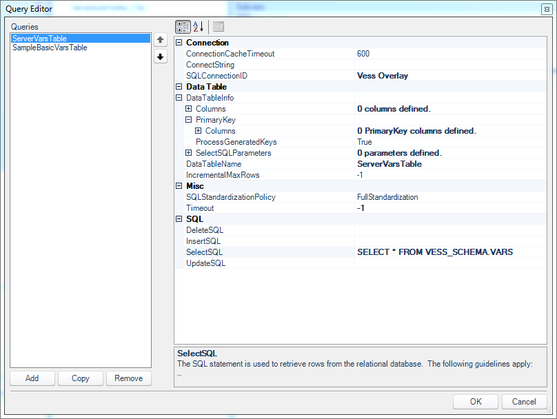 On the Dodeca query editor, looking at the first query for pulling out global variables from the Essbase server