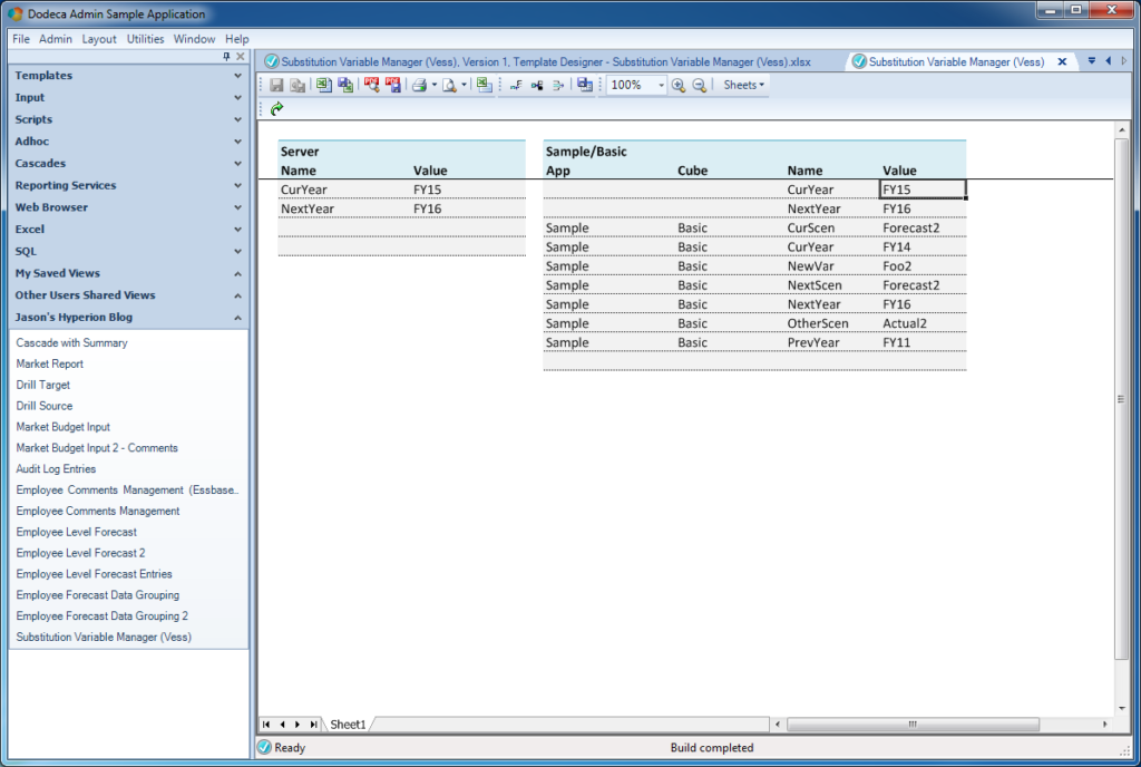 Built Substitution Variable view