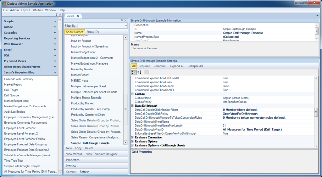 Drill-through configuration for source view