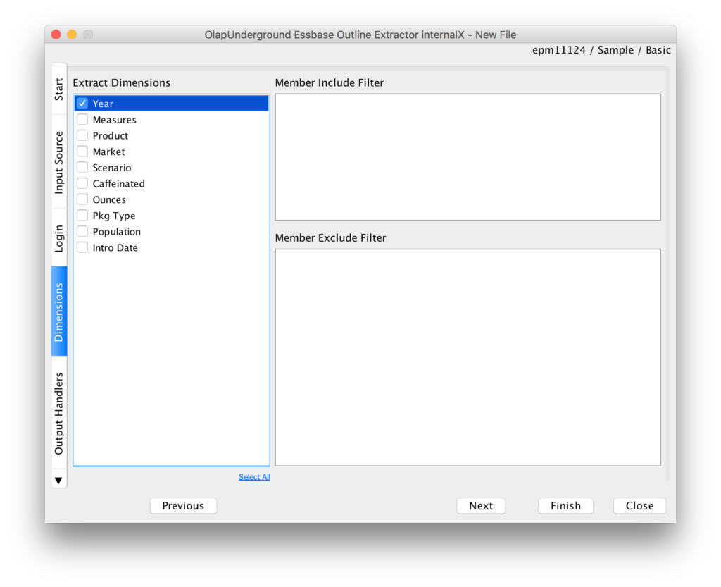 Choosing dimensions to output in the Next Generation Outline Extractor