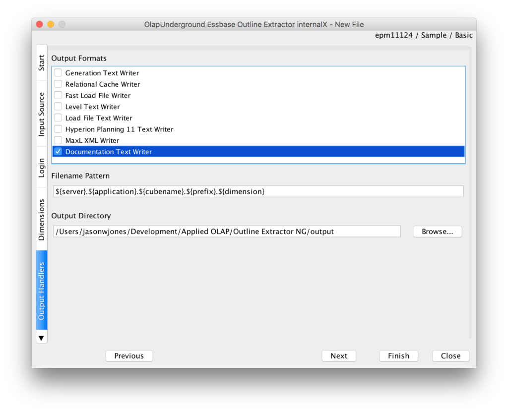 Choosing the output plugin(s) in the Outline Extractor