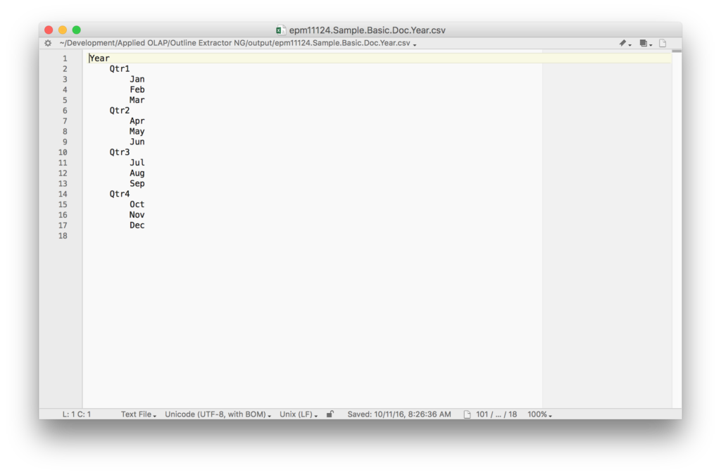 Indent generations feature applied to Sample/Basic Year dimension output