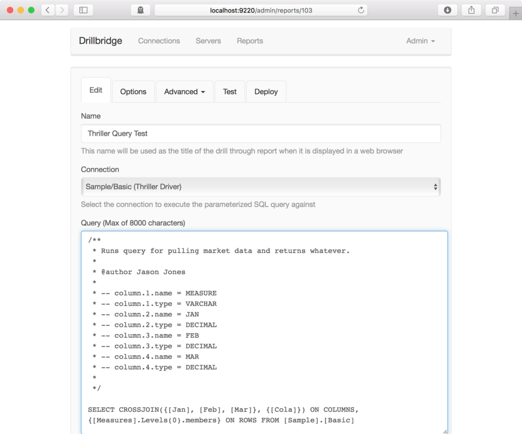 Creating a Drillbridge Report with a Thriller MDX query