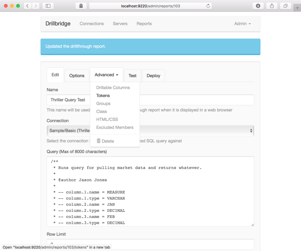 Navigating to the Token editing interface