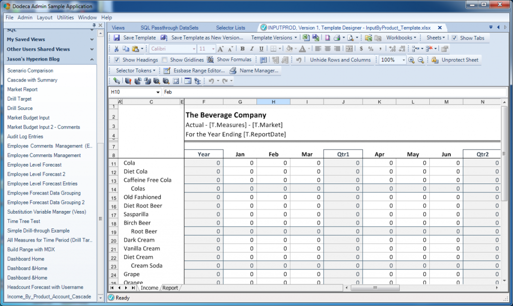 The main Essbase retrieve-based tab