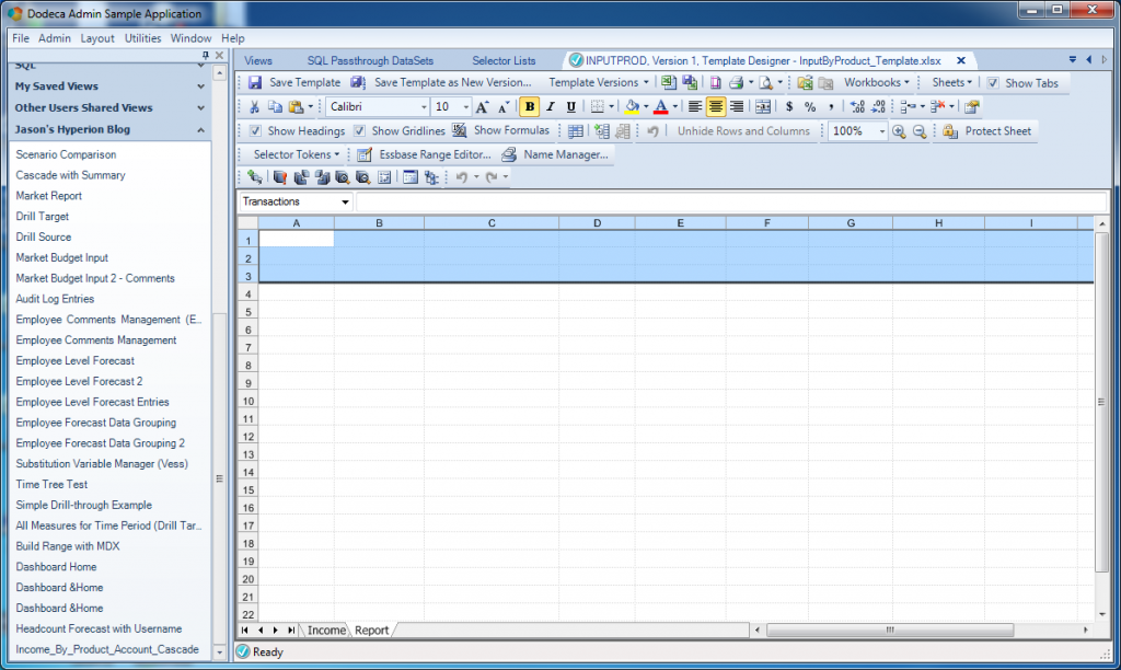 The template layout for transactions