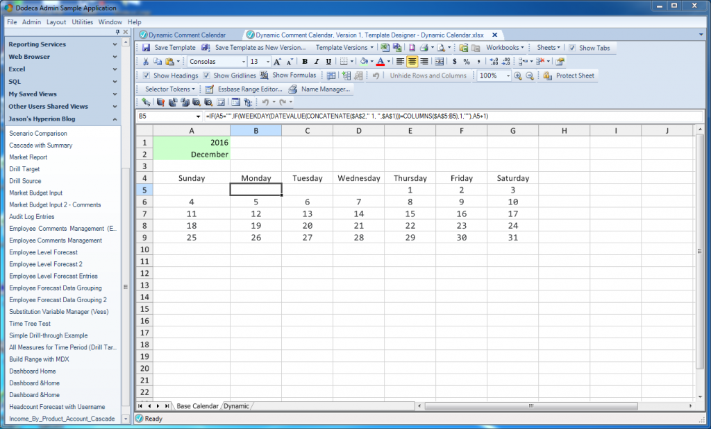 A dynamically generated calendar in Excel