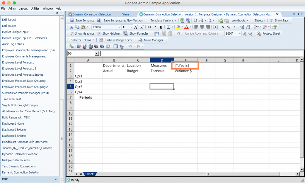 Editing a Dodeca spreadsheet template to perform a simple retrieve with a selected year