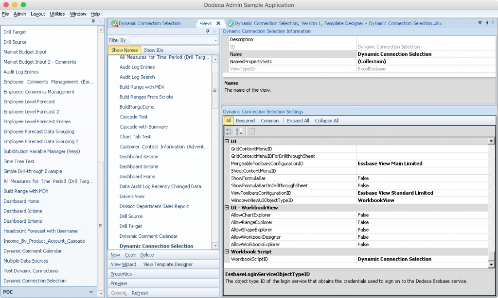 Editing a Dodeca view to select a given Workbook Script for the WorkbookScriptID setting