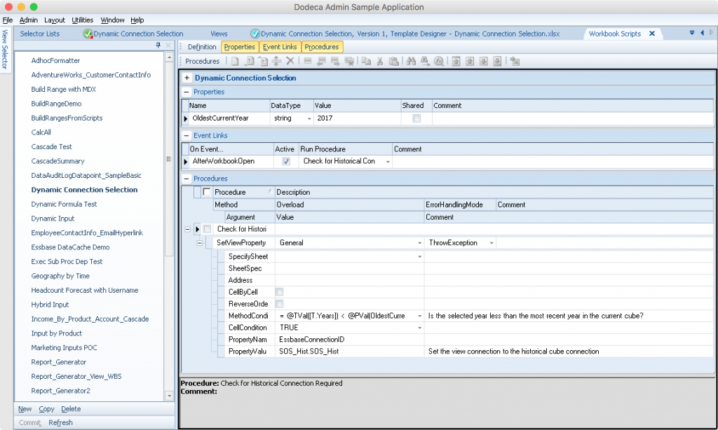 Editing a Dodeca Workbook script for a view so that the Essbase connection is dynamically selected based on a token