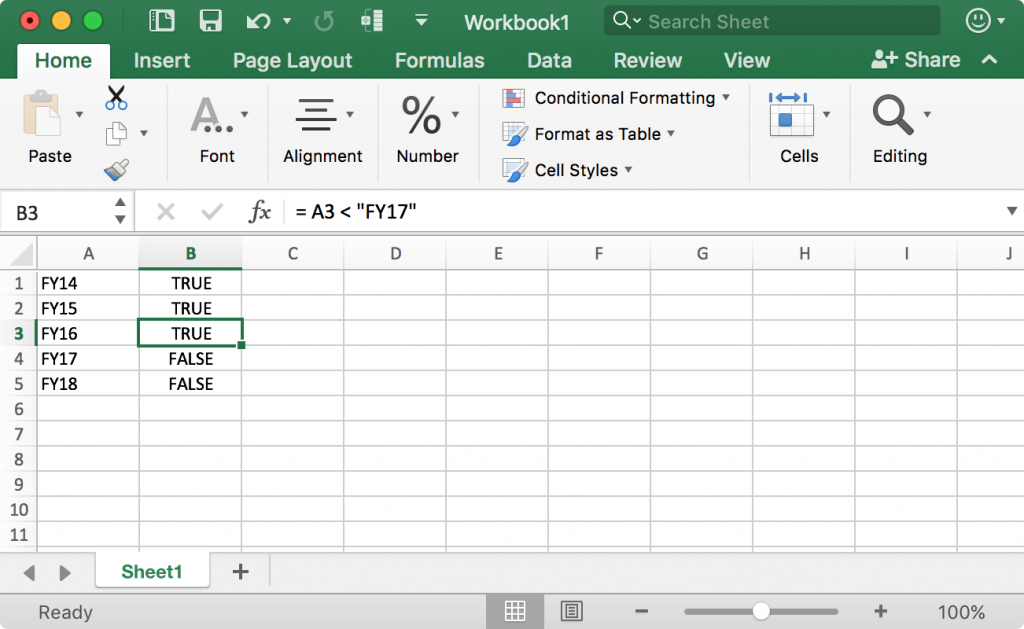 String comparison boolean logic in Excel