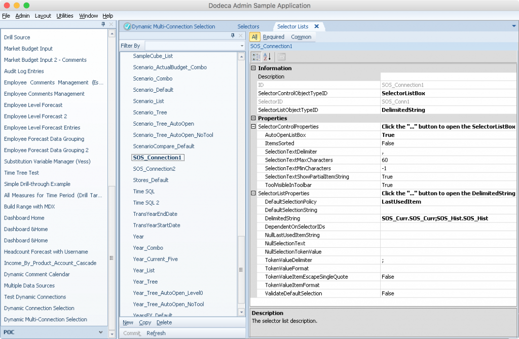 Dodeca Selector List editor editing a DelimitedString selector list