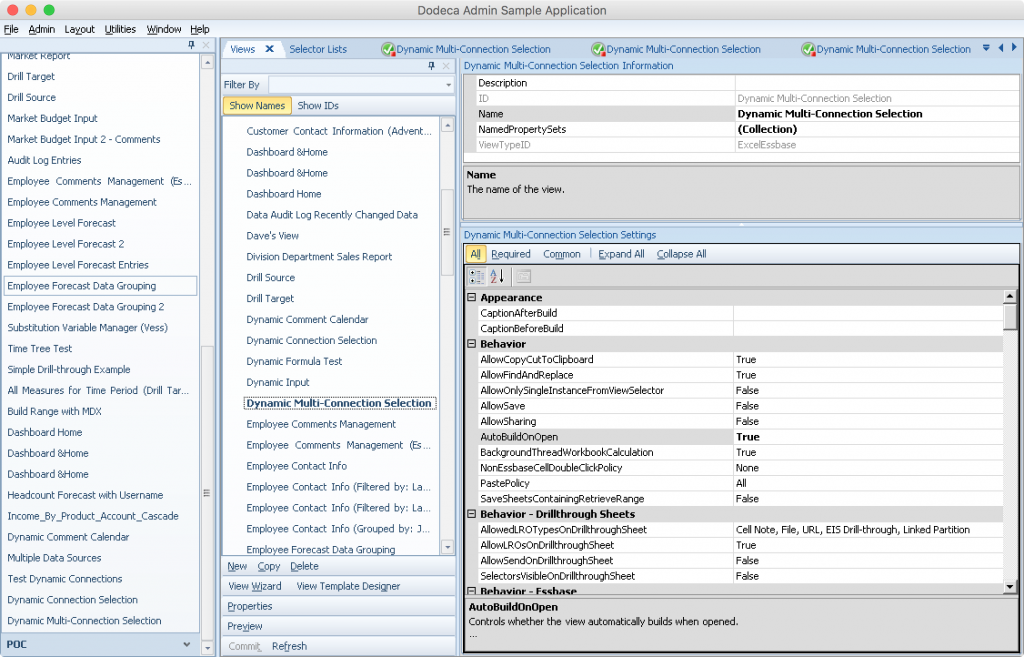 Editing Essbase View properties in Dodeca