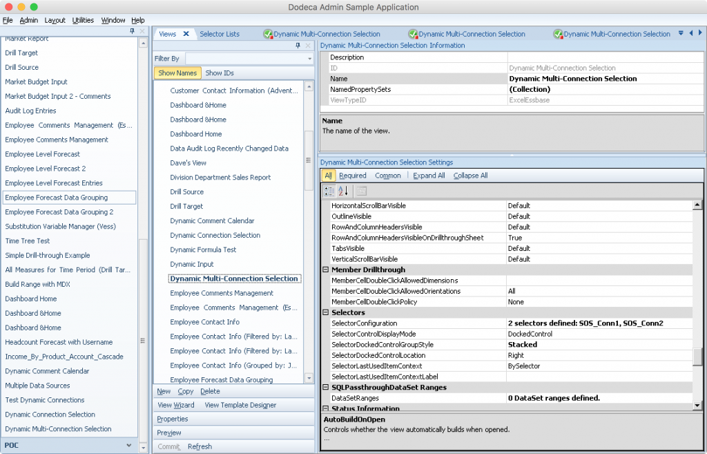 Editing selector properties for Dodeca Essbase Excel view