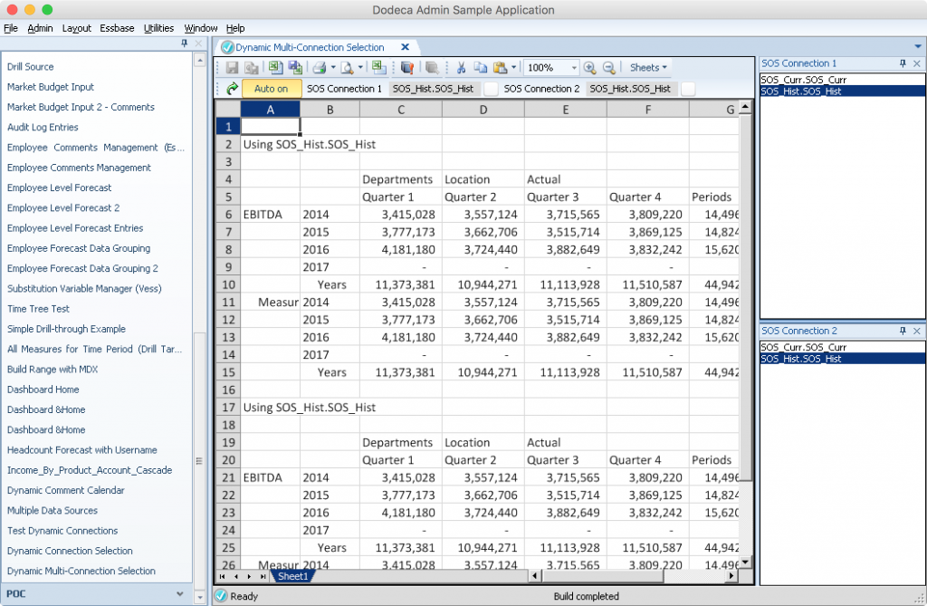 Showing the Dodeca Essbase Excel view being built based on dynamic connection selections