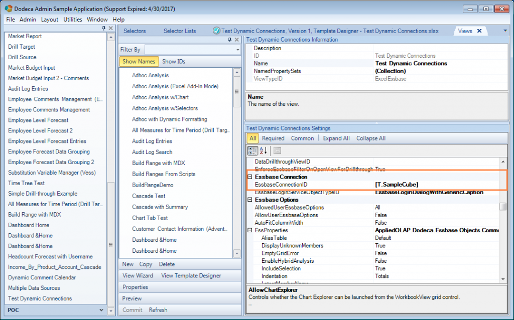 Editing the EssbaseConnectionID setting of a Dodeca view