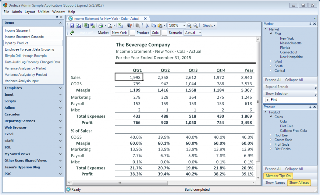 A built Dodeca view with selectors visible