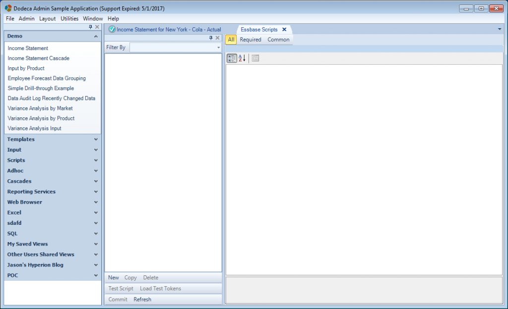 Essbase Scripts editor in Dodeca 7.3