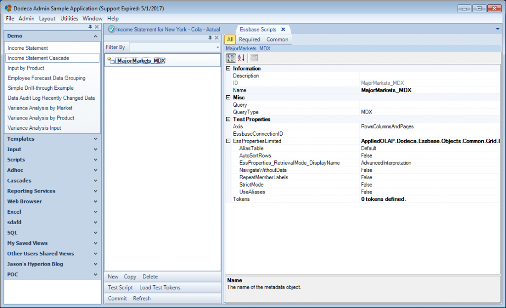 Editing a new MDX Essbase script in Dodeca