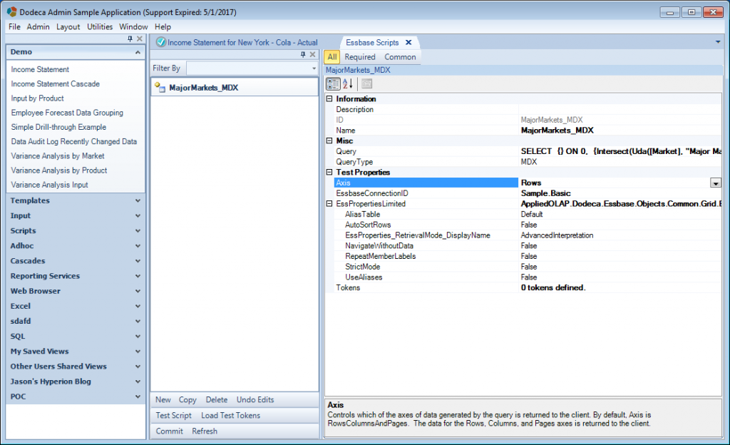 Editing Essbase script properties for MDX script in Dodeca