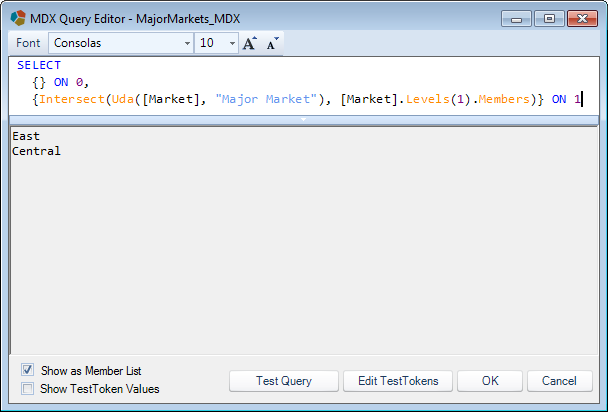 Testing an MDX script in Dodeca's MDX query editor