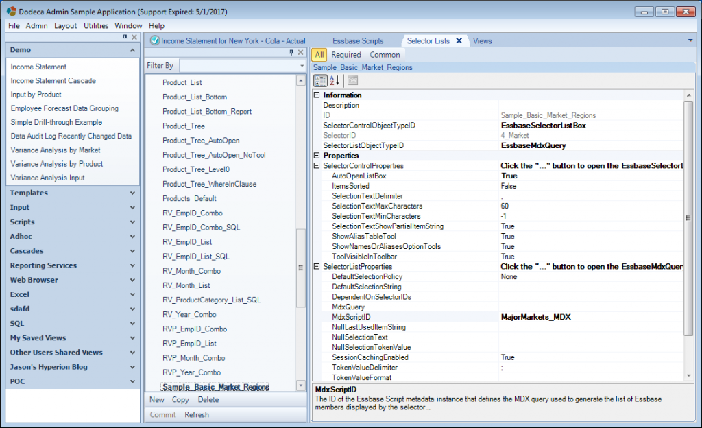 Setting Selector List properties for a new Dodeca Selector List