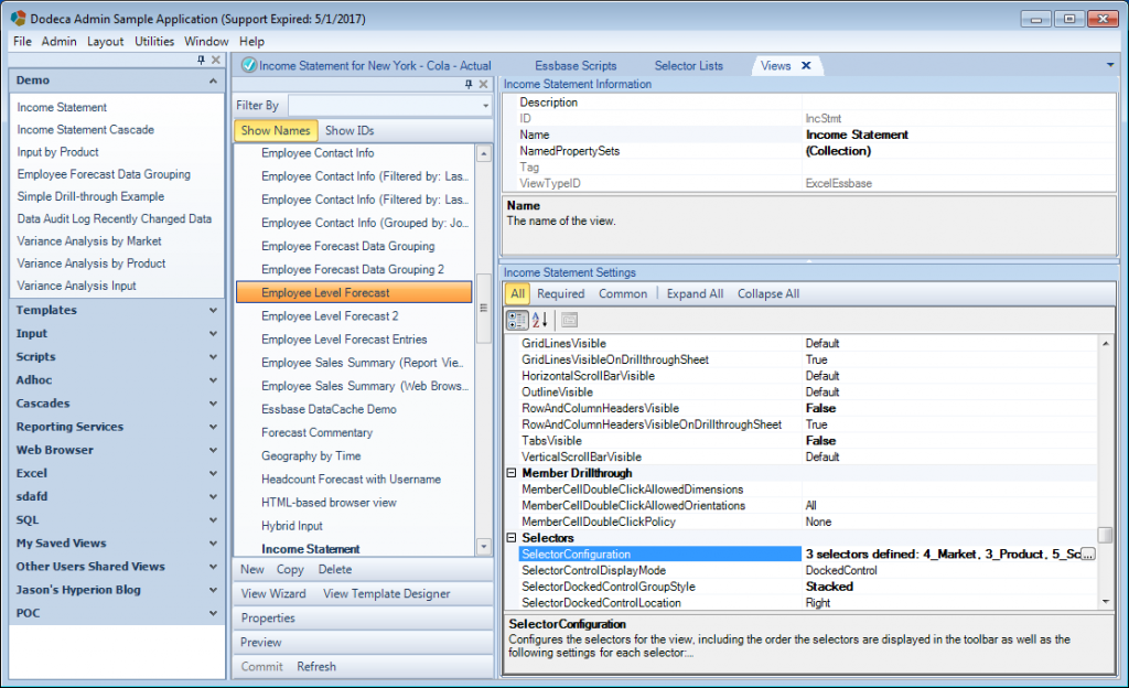 Editing the SelectorConfiguration for a given view in Dodeca