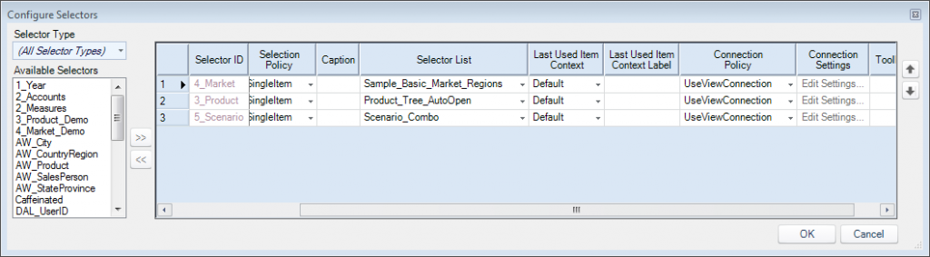 Dodeca "Configure Selectors" dialog to edit selectors for a view