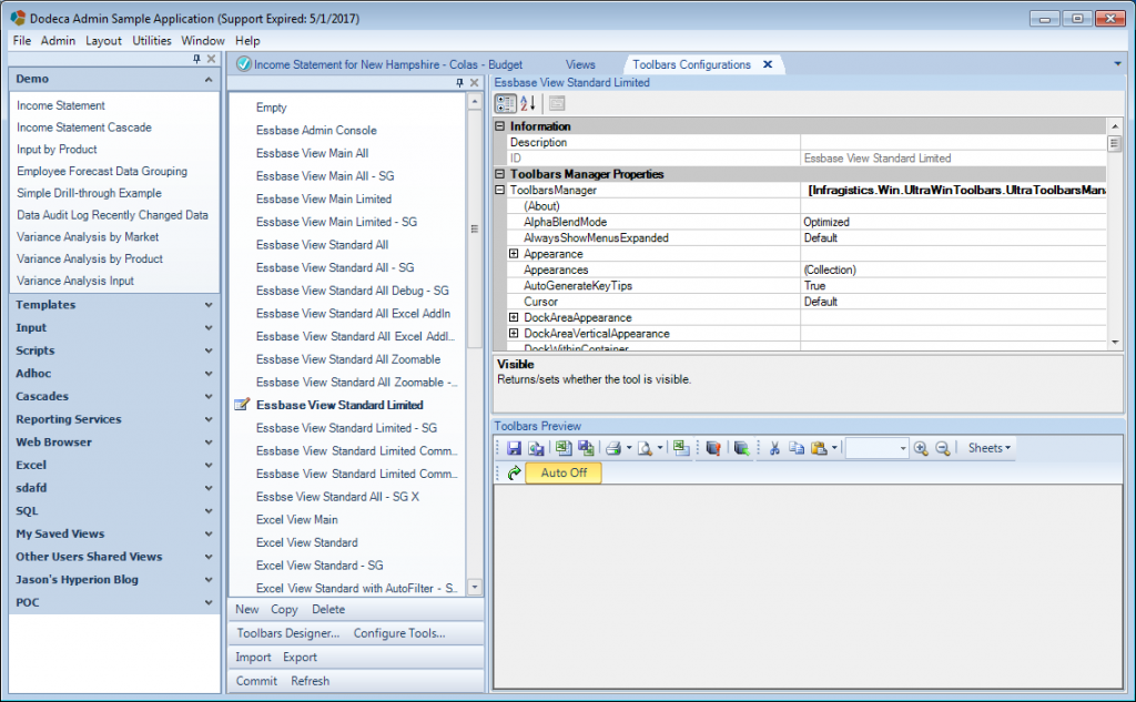 Editing a specific Toolbar Configuration in Dodeca