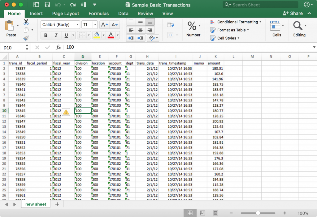 Drillbridge report data downloaded to Excel