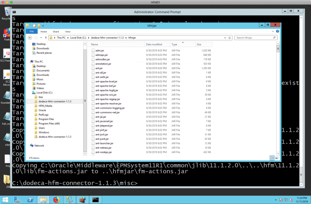 Contents of Dodeca HFM Connector hfmjar folder after copying JARs